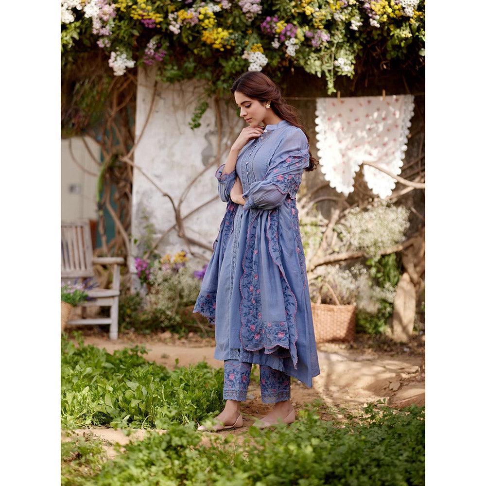 Naaz By Noor Blue African Lily Kurta with Pant and Dupatta (Set of 3)