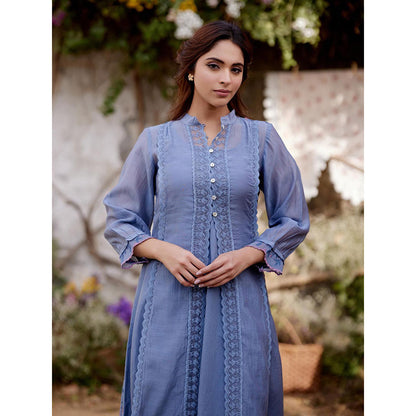 Naaz By Noor Blue African Lily Kurta with Pant and Dupatta (Set of 3)