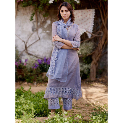 Naaz By Noor Blue Butterfly Blush Kurta with Pant and Dupatta (Set of 3)