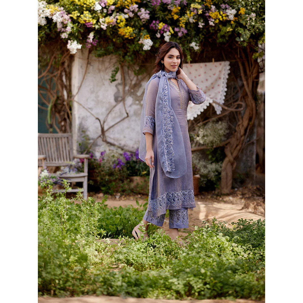 Naaz By Noor Blue Butterfly Blush Kurta with Pant and Dupatta (Set of 3)