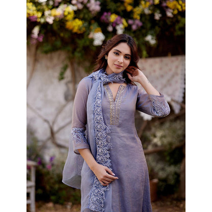 Naaz By Noor Blue Butterfly Blush Kurta with Pant and Dupatta (Set of 3)