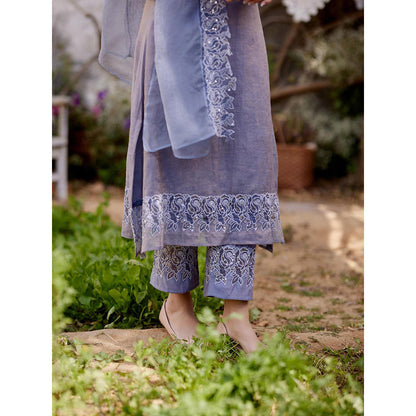 Naaz By Noor Blue Butterfly Blush Kurta with Pant and Dupatta (Set of 3)