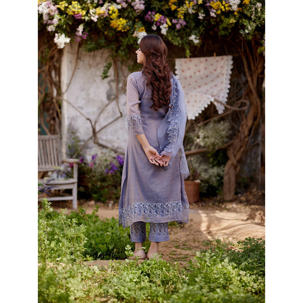 Naaz By Noor Blue Butterfly Blush Kurta with Pant and Dupatta (Set of 3)