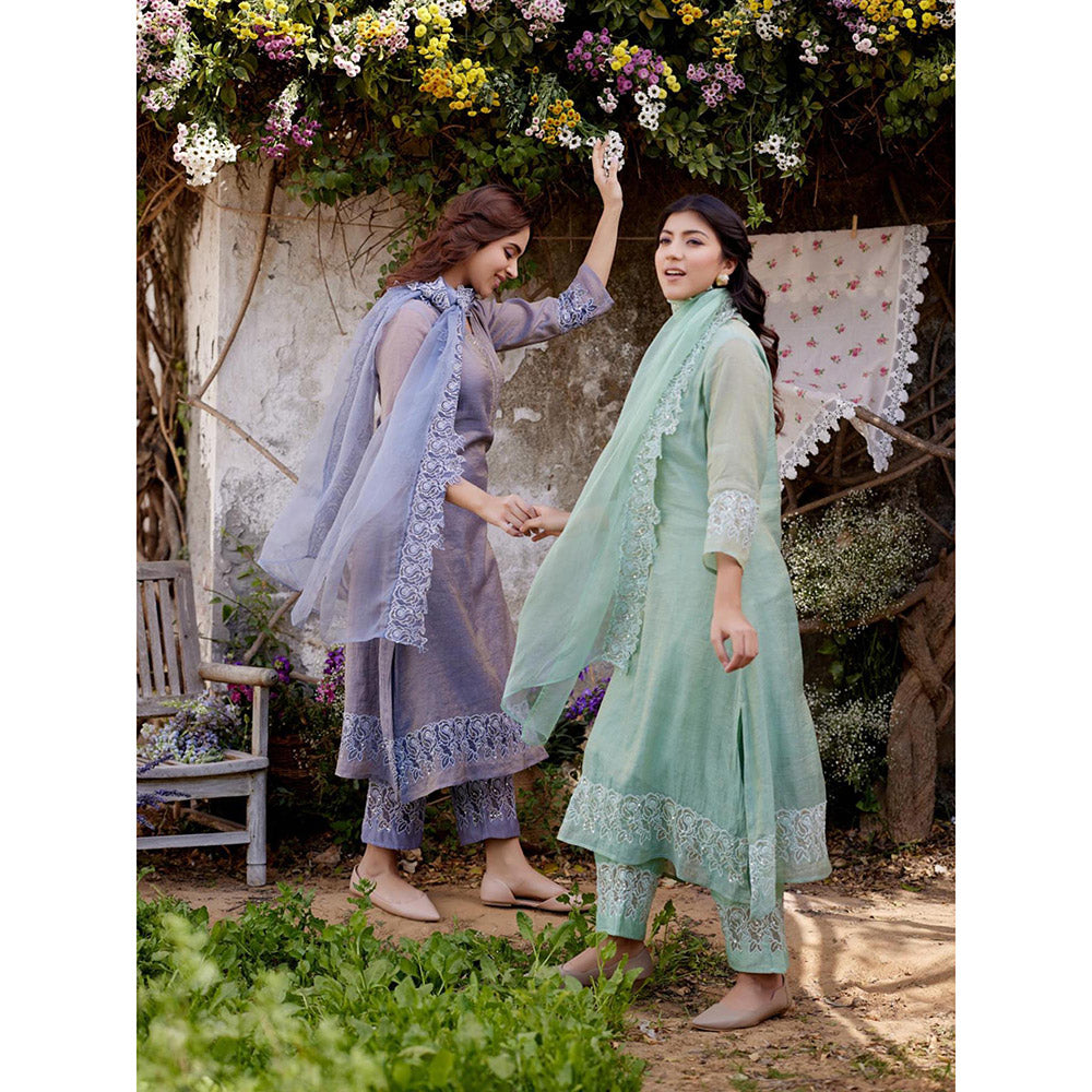 Naaz By Noor Blue Butterfly Blush Kurta with Pant and Dupatta (Set of 3)