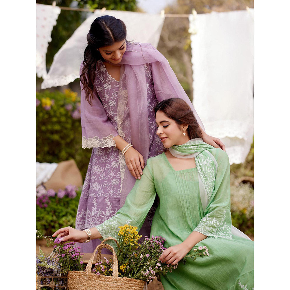 Naaz By Noor Lavender Kurta with Pant, Slip and Dupatta (Set of 4)