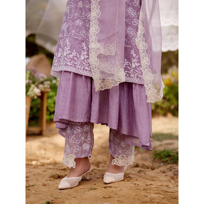 Naaz By Noor Lavender Kurta with Pant, Slip and Dupatta (Set of 4)