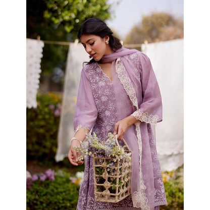Naaz By Noor Lavender Kurta with Pant, Slip and Dupatta (Set of 4)