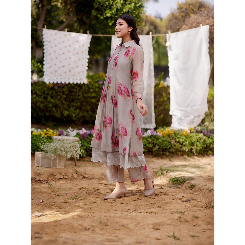 Naaz By Noor Grey Kurta with Pant (Set of 2)