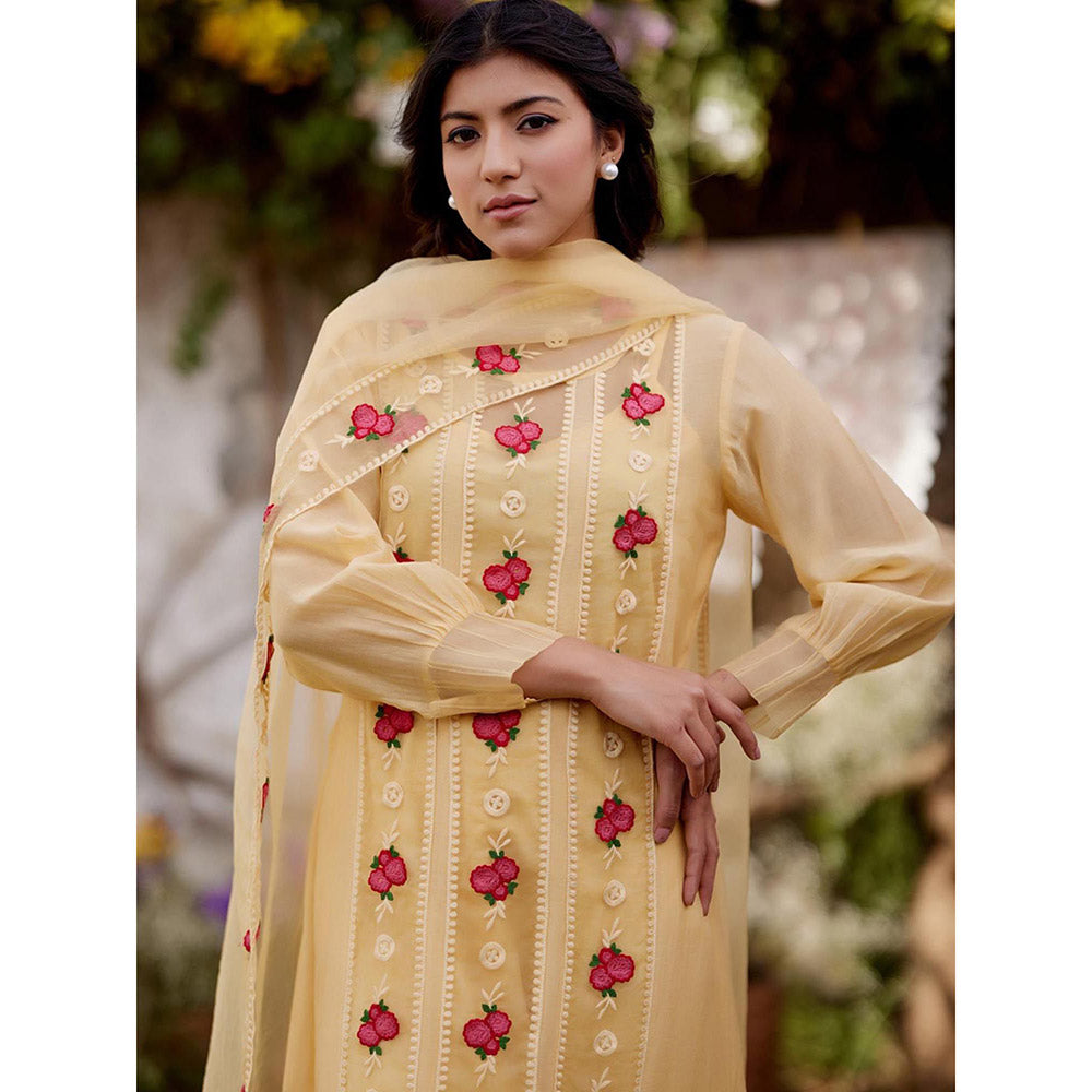 Naaz By Noor Yellow Meringue Kurta with Pant and Dupatta (Set of 3)