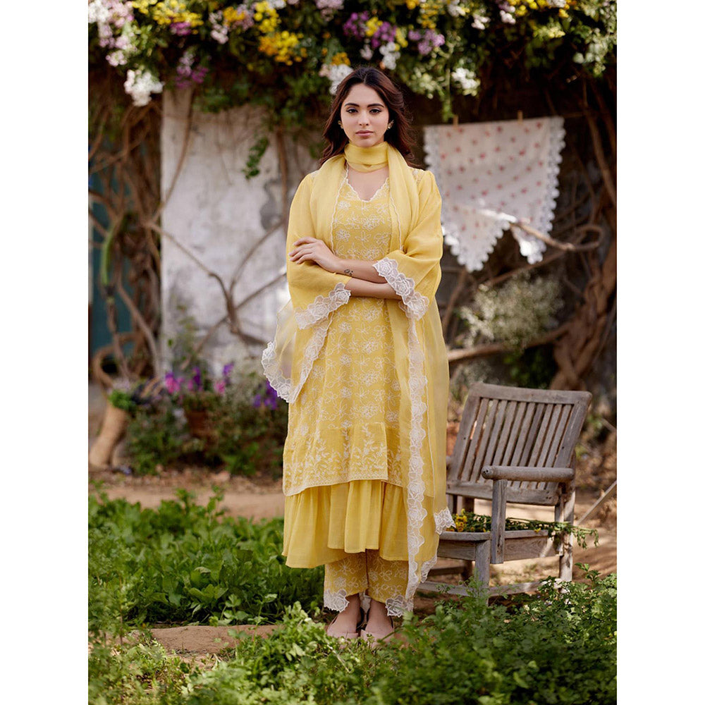 Naaz By Noor Yellow Sunflower Kurta with Pant and Dupatta (Set of 3)