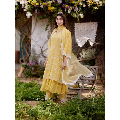 Naaz By Noor Yellow Sunflower Kurta with Pant and Dupatta (Set of 3)