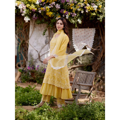Naaz By Noor Yellow Sunflower Kurta with Pant and Dupatta (Set of 3)
