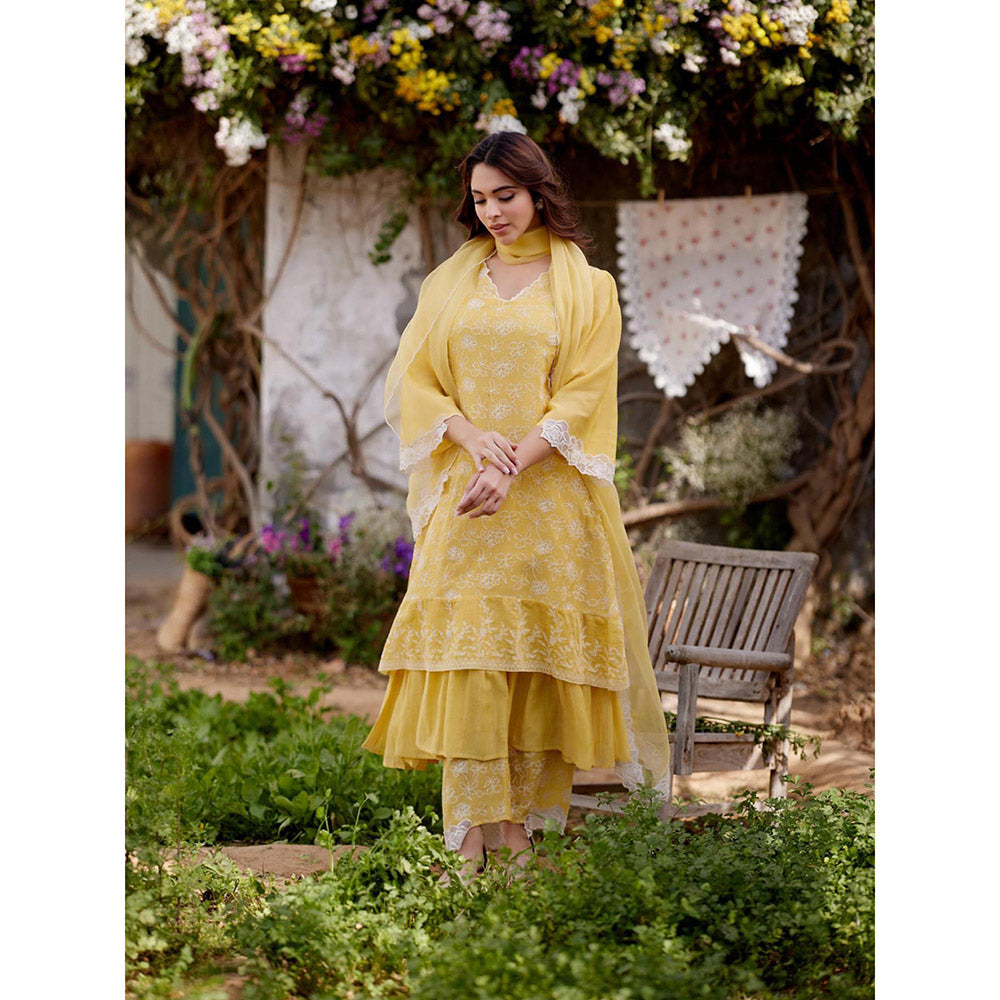 Naaz By Noor Yellow Sunflower Kurta with Pant and Dupatta (Set of 3)