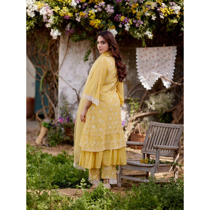 Naaz By Noor Yellow Sunflower Kurta with Pant and Dupatta (Set of 3)