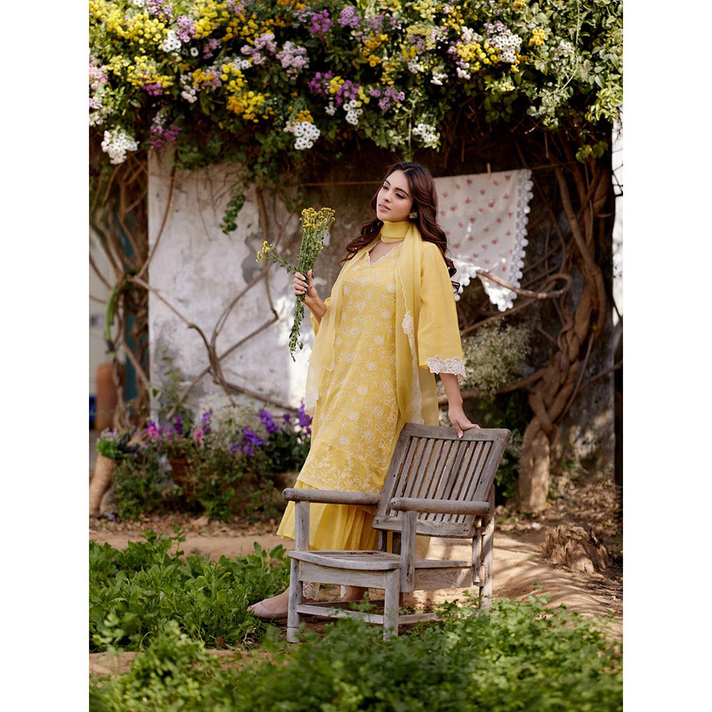 Naaz By Noor Yellow Sunflower Kurta with Pant and Dupatta (Set of 3)