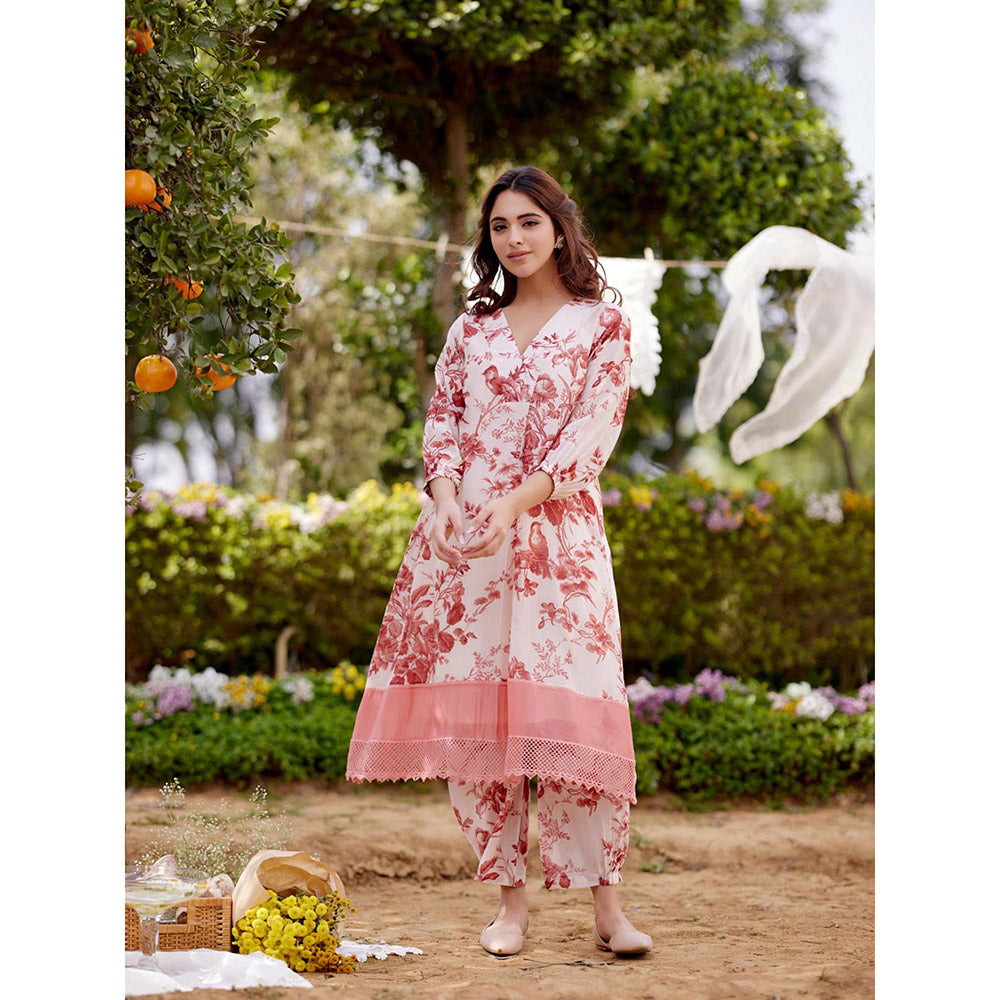 Naaz By Noor White Morrocon Kurta with Pant (Set of 2)