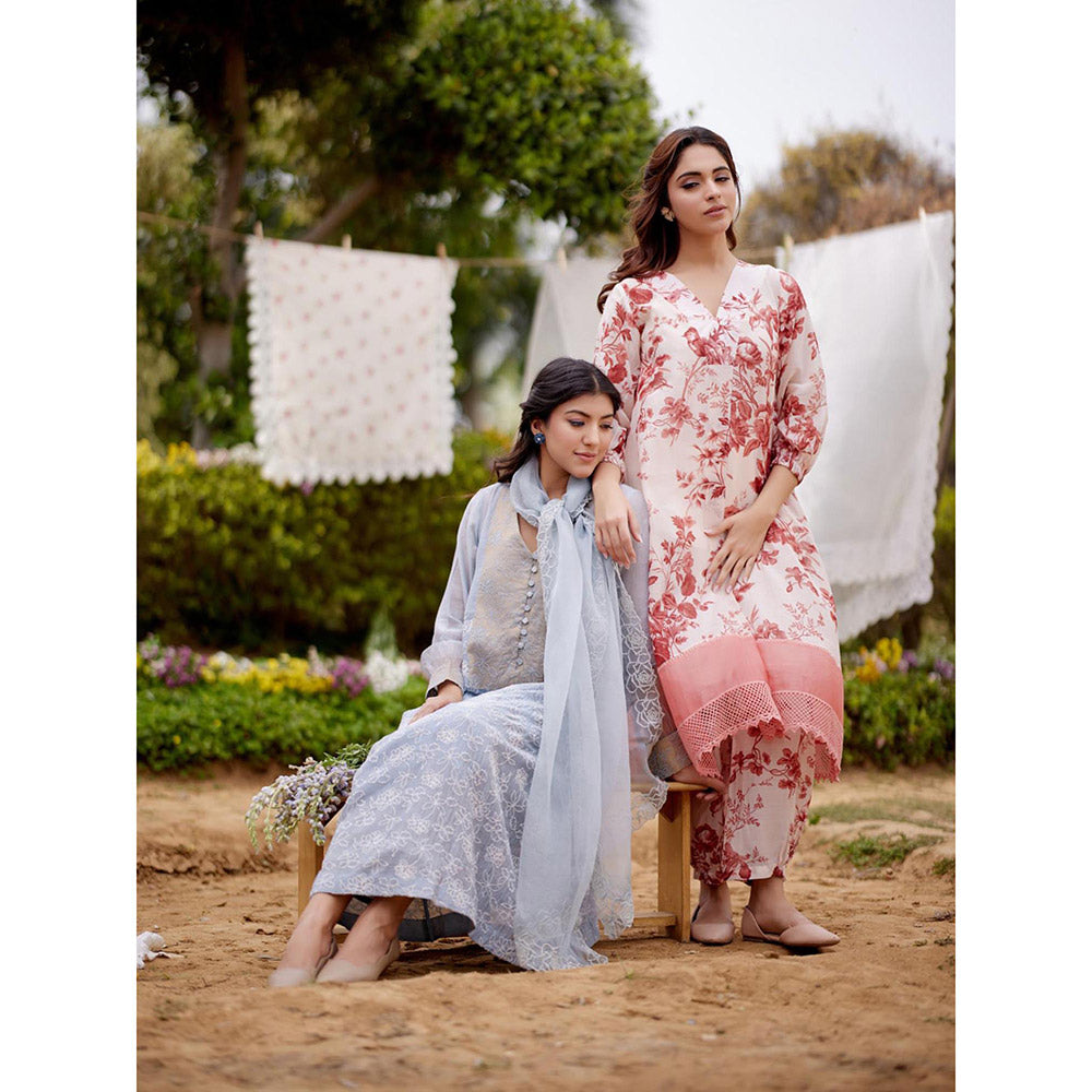 Naaz By Noor White Morrocon Kurta with Pant (Set of 2)