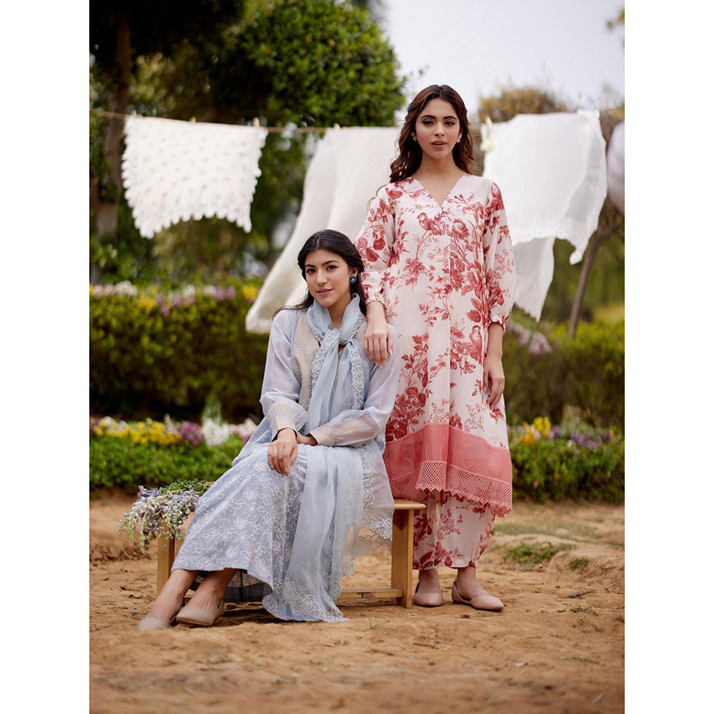 Naaz By Noor White Morrocon Kurta with Pant (Set of 2)