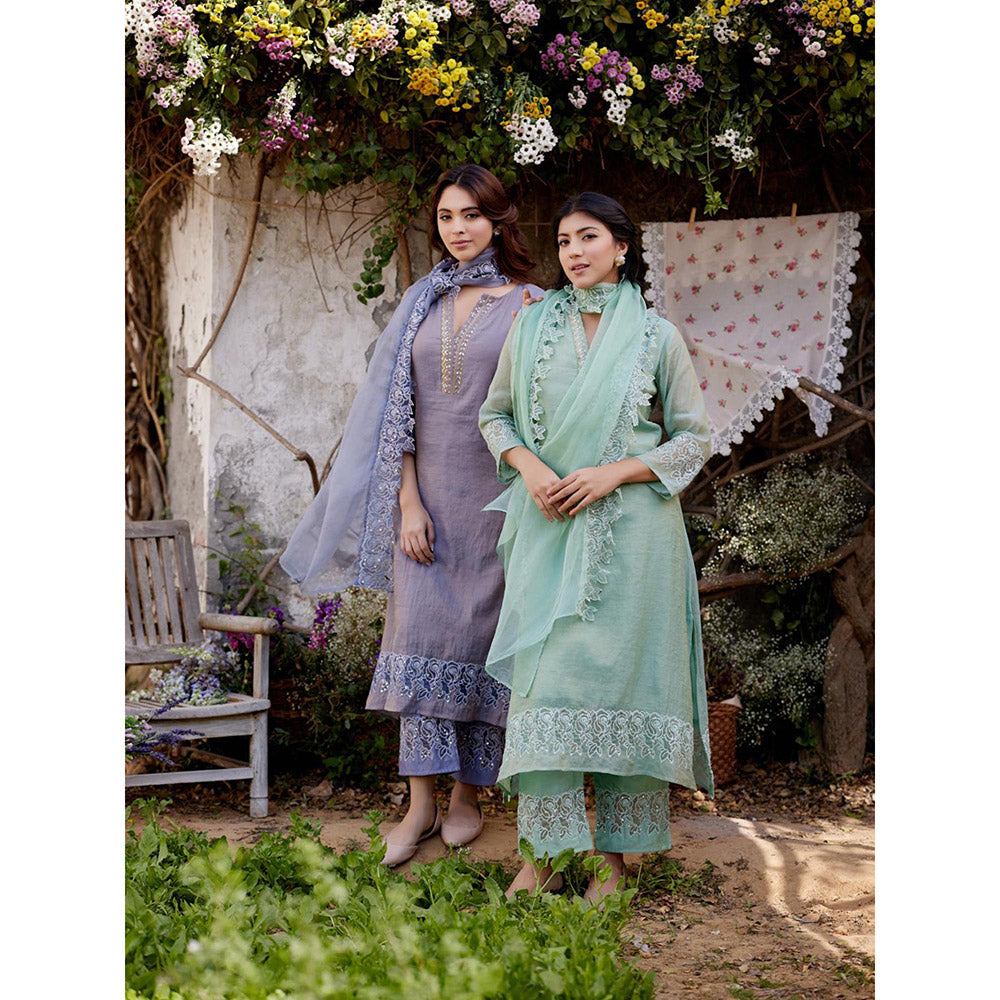 Naaz By Noor Rosa Green Kurta with Pant and Dupatta (Set of 3)