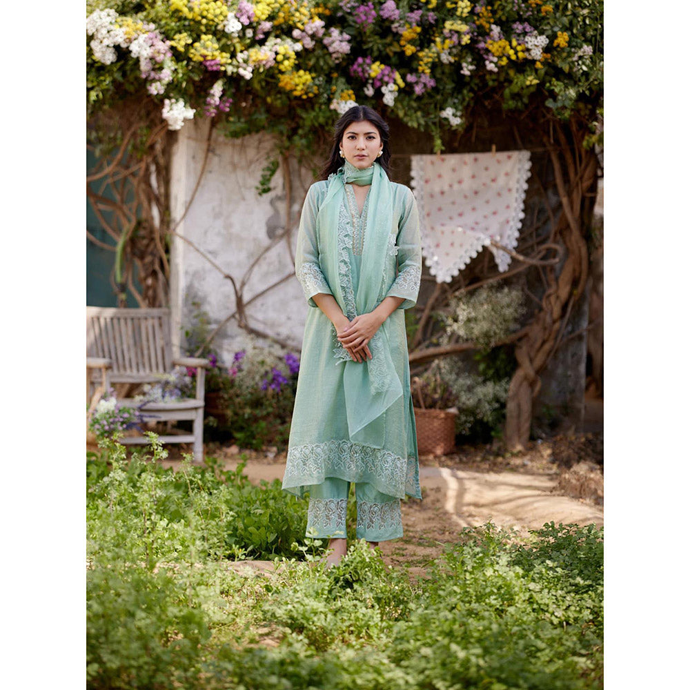 Naaz By Noor Rosa Green Kurta with Pant and Dupatta (Set of 3)