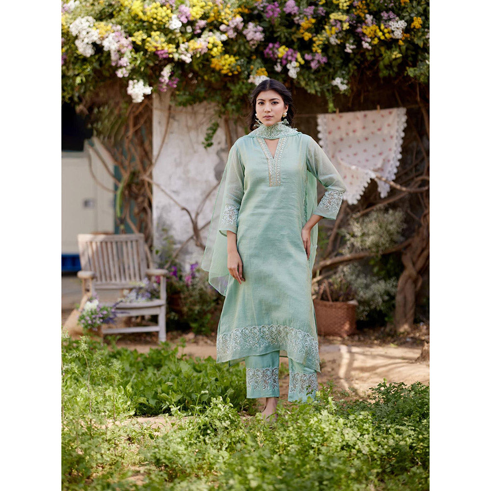 Naaz By Noor Rosa Green Kurta with Pant and Dupatta (Set of 3)