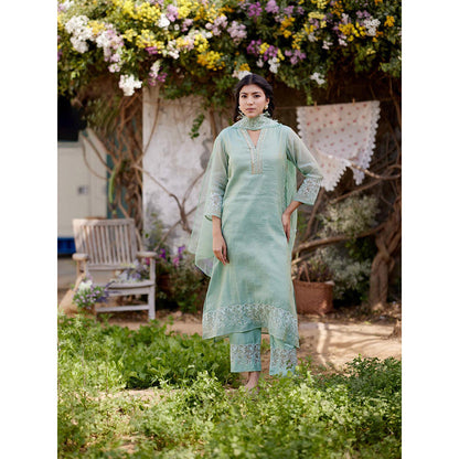 Naaz By Noor Rosa Green Kurta with Pant and Dupatta (Set of 3)
