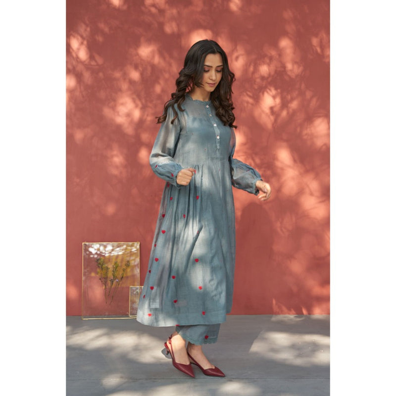 Naaz By Noor Happy Bluish Grey Kurta with Pant (Set of 2)