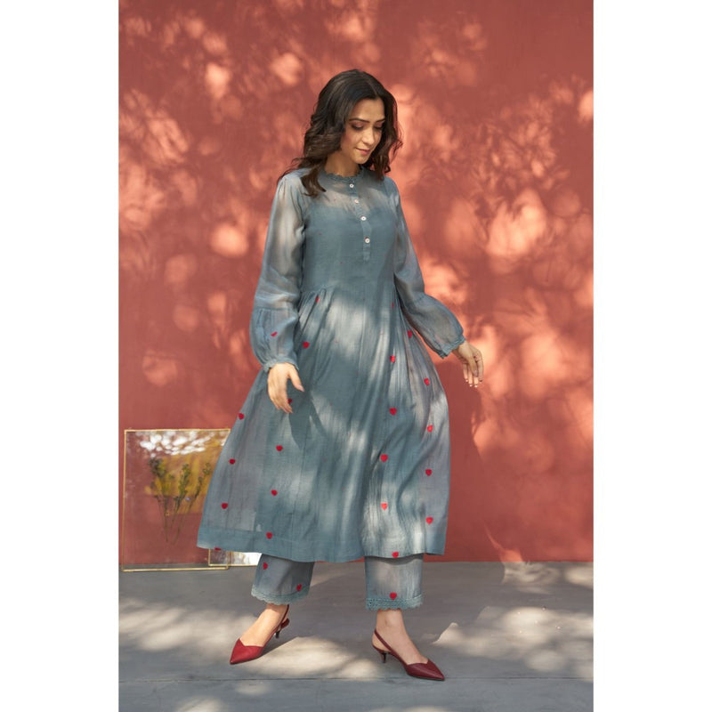 Naaz By Noor Happy Bluish Grey Kurta with Pant (Set of 2)