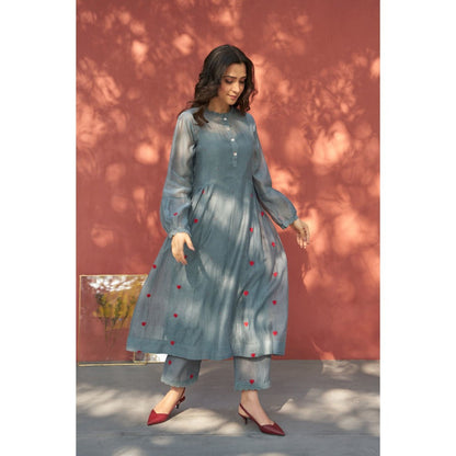 Naaz By Noor Happy Bluish Grey Kurta with Pant (Set of 2)