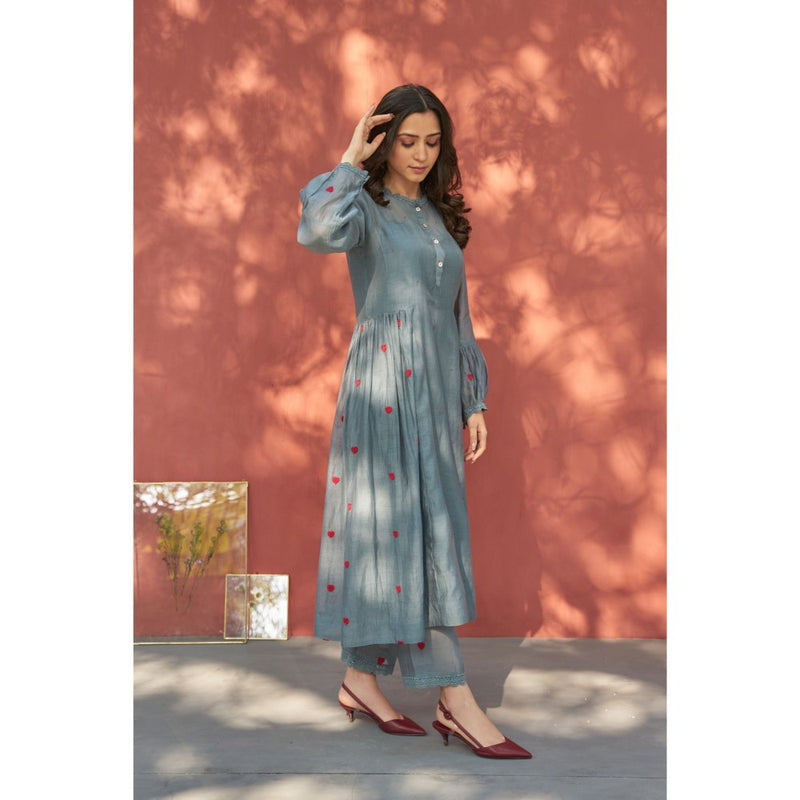 Naaz By Noor Happy Bluish Grey Kurta with Pant (Set of 2)