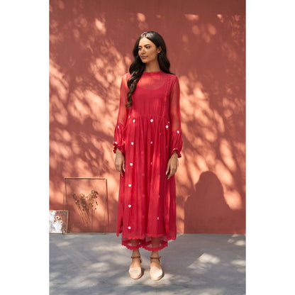 Naaz By Noor Happy Red Kurta with Pant (Set of 2)