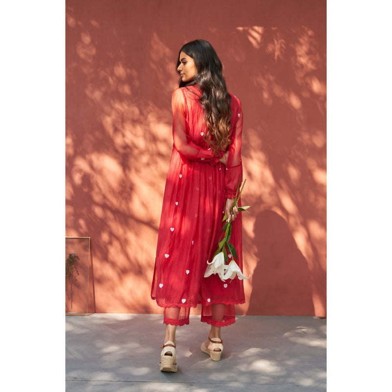 Naaz By Noor Happy Red Kurta with Pant (Set of 2)