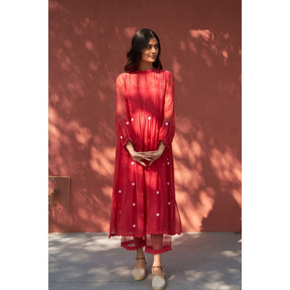 Naaz By Noor Happy Red Kurta with Pant (Set of 2)