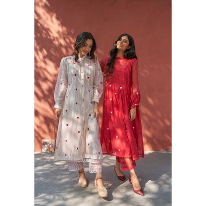Naaz By Noor Happy Red Kurta with Pant (Set of 2)