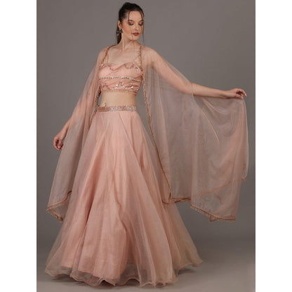 NAMAH BY PARUL MONGIA Nude Embroidered Lehenga with Choli & Dupatta (Set of 3)