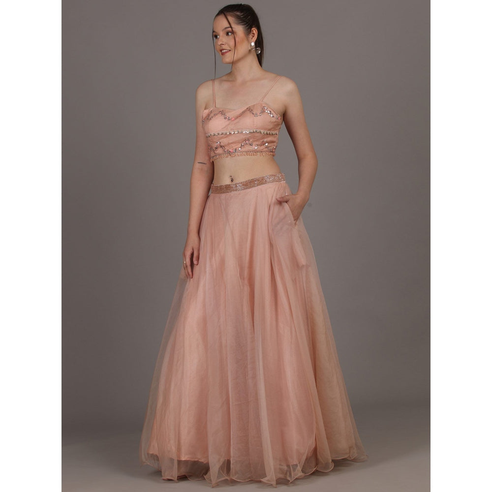 NAMAH BY PARUL MONGIA Nude Embroidered Lehenga with Choli & Dupatta (Set of 3)