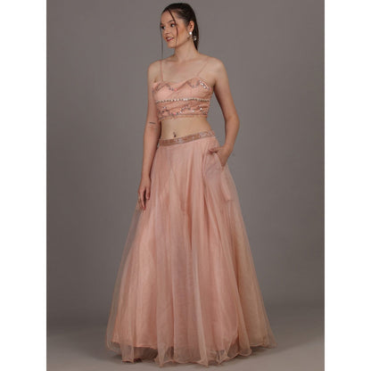 NAMAH BY PARUL MONGIA Nude Embroidered Lehenga with Choli & Dupatta (Set of 3)