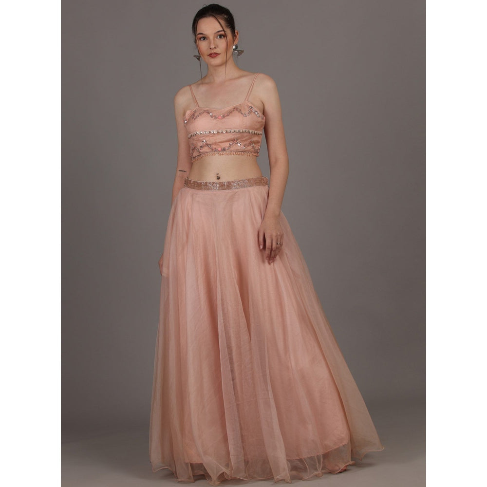 NAMAH BY PARUL MONGIA Nude Embroidered Lehenga with Choli & Dupatta (Set of 3)