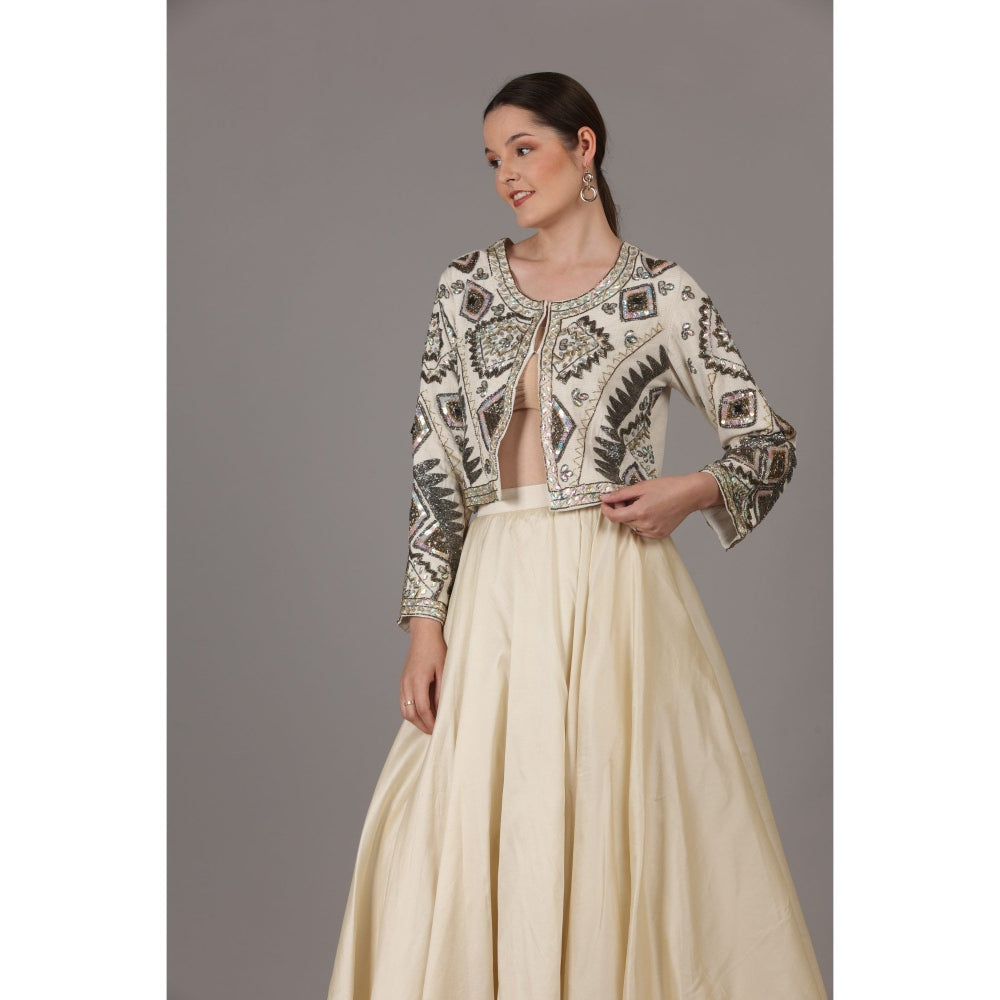 NAMAH BY PARUL MONGIA Linen Off White Embroidered Jacket