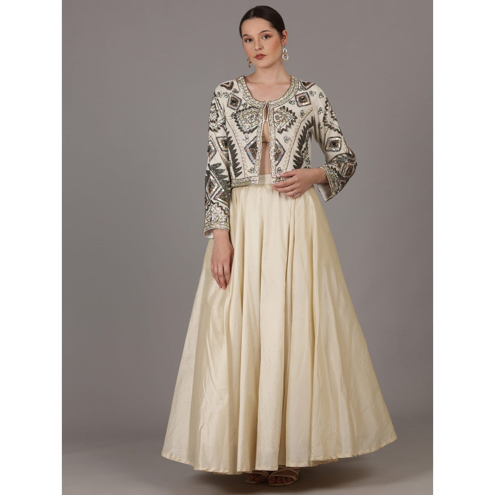 NAMAH BY PARUL MONGIA Linen Off White Embroidered Jacket