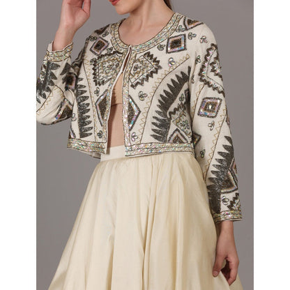 NAMAH BY PARUL MONGIA Linen Off White Embroidered Jacket