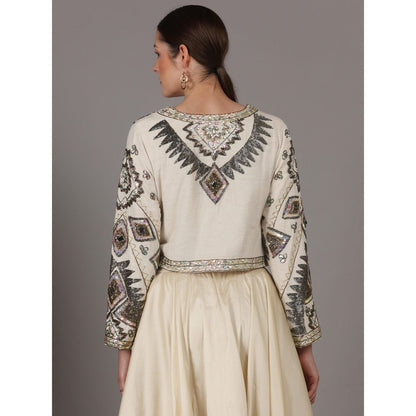 NAMAH BY PARUL MONGIA Linen Off White Embroidered Jacket