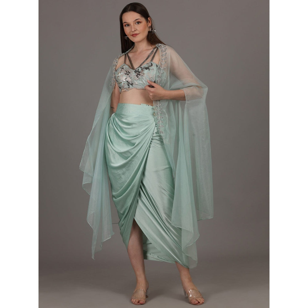 NAMAH BY PARUL MONGIA Ice Blue Embroidered Bralette with Skirt & Cape (Set of 3)