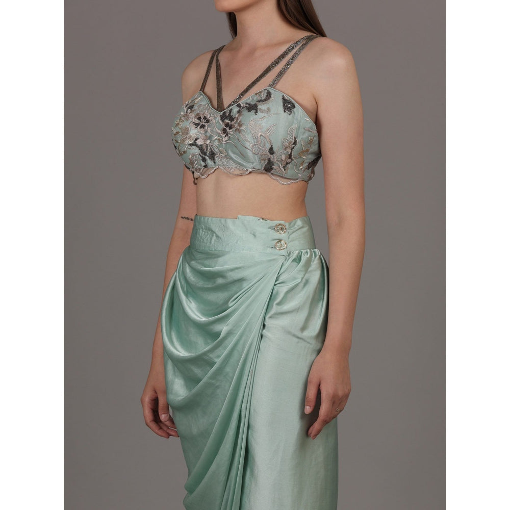 NAMAH BY PARUL MONGIA Ice Blue Embroidered Bralette with Skirt & Cape (Set of 3)