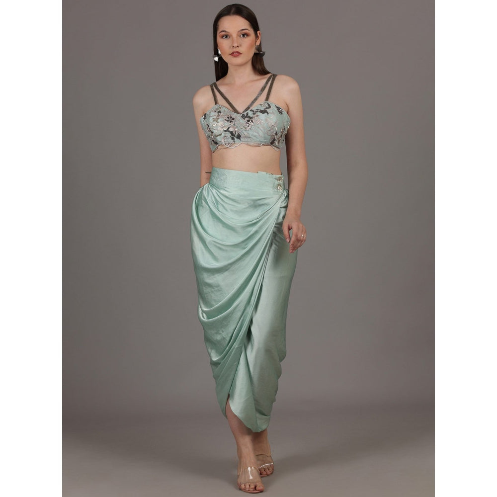 NAMAH BY PARUL MONGIA Ice Blue Embroidered Bralette with Skirt & Cape (Set of 3)