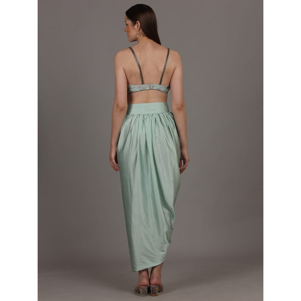 NAMAH BY PARUL MONGIA Ice Blue Embroidered Bralette with Skirt & Cape (Set of 3)