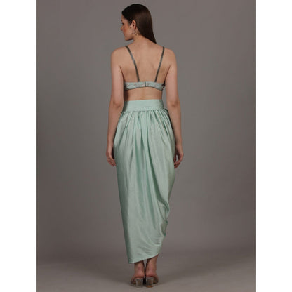 NAMAH BY PARUL MONGIA Ice Blue Embroidered Bralette with Skirt & Cape (Set of 3)