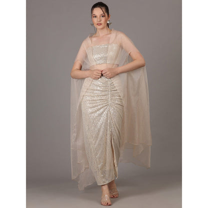 NAMAH BY PARUL MONGIA Gold Sequin Skirt & Crop Top with Cape (Set of 3)