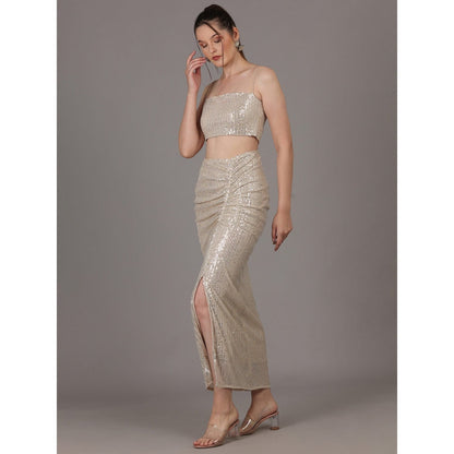 NAMAH BY PARUL MONGIA Gold Sequin Skirt & Crop Top with Cape (Set of 3)