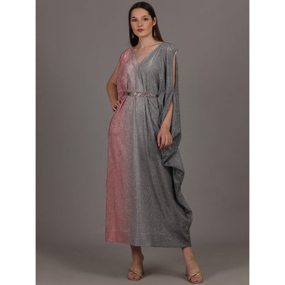 NAMAH BY PARUL MONGIA Multi-Color Shimmer Shaded Kaftan Dress with Belt (Set of 2)
